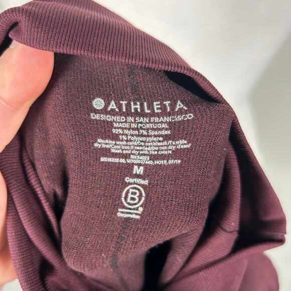 Athleta Maroon Turtleneck Top Orange Trim Medium Fitted Stretch Nylon Athletic - Picture 4 of 4